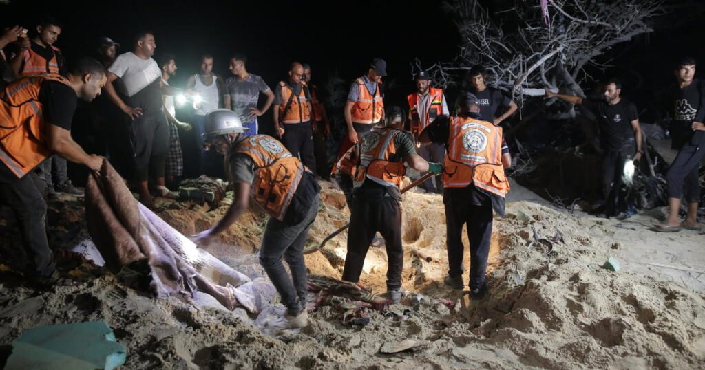 Dozens killed in Israeli strike on humanitarian area, Gaza officials say