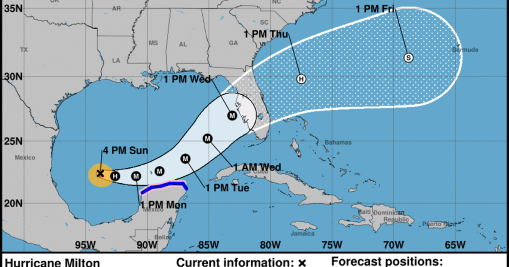 Maps show forecast path of Hurricane Milton toward Florida